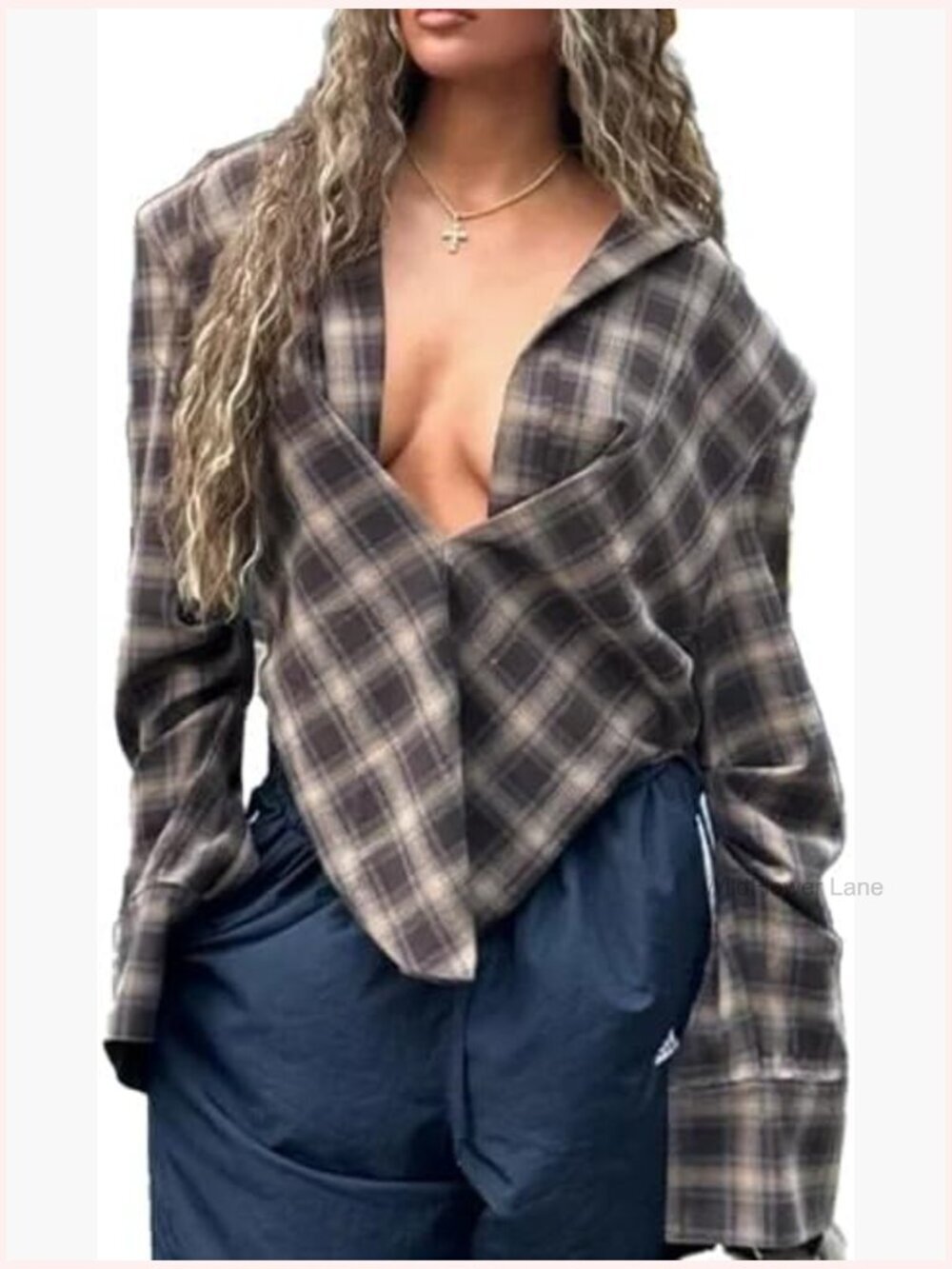 Vintage Plaid Pleated Blouse Low Collar Long Sleeve Y2k Top
